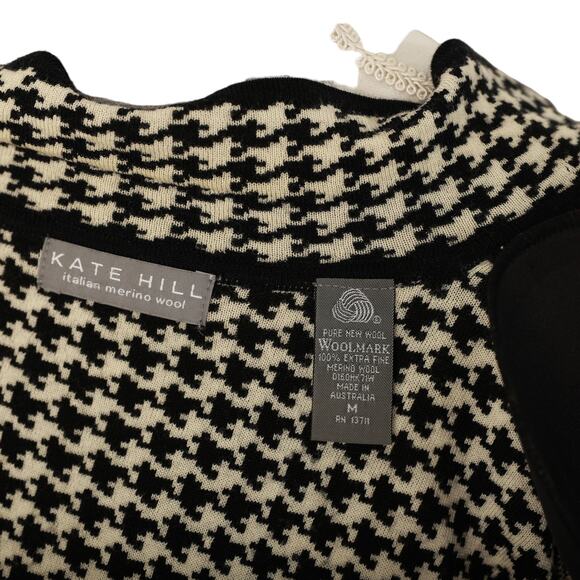Kate Hill Italian Merino Wool black ivory cream Houndstooth stretchy blazer med - Picture 8 of 8